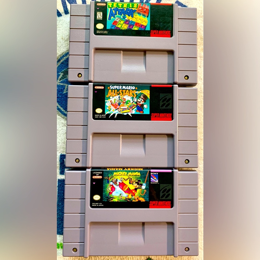 SNES GAME BUNDLE - Mario Allstars, Tetris Attack, Mickey Mania